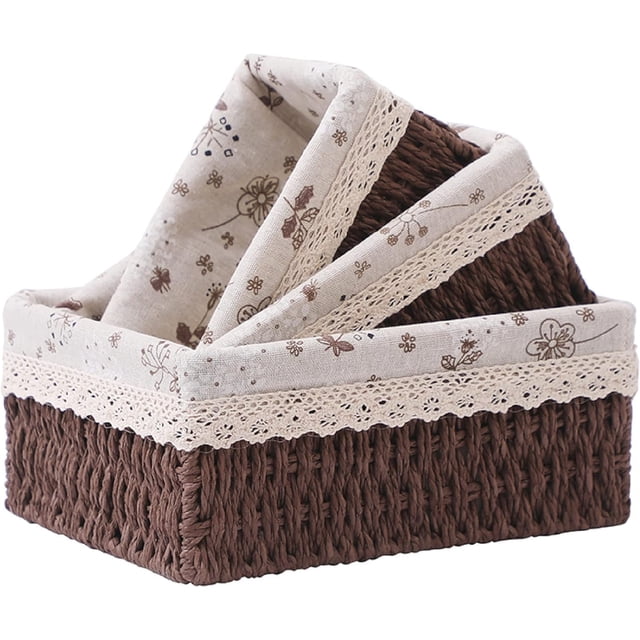 Cestas tejidas a mano para almacenamiento,3 Piezas Canastas para Baño Organizador,Organizadora de Almacenamiento,para Diseño Higiénico y Decorativo para Hogar, Dormitorio y Baño (beige),Café