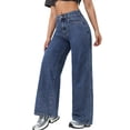thumbnail image 3 of Women Straight Leg Jeans High Waisted Stretchy Wide Leg Boyfriend Jeans Denim Pants M, 3 of 10