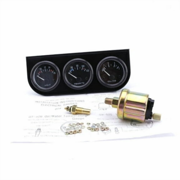 2" 52mm 3in1 Car Voltmeter&Water Temperature&Oil Pressure Triple Meter Gauge Kit