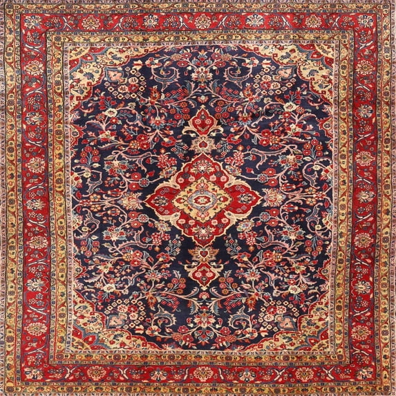 Ahgly Company Indoor Square Traditional Saffron Red Persian Area Rugs, 5' Square