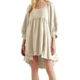 thumbnail image 2 of xiaxaixu Robe d'Été Mini pour Femmes Manches Lanterne Couleur Unie Tunique Ample Robe Courte Bouffante, 2 of 6
