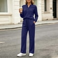 thumbnail image 2 of vdgthytj Tracksuits Women 2 Piece Set Long Sleeve V-Neck Button Tops Drawstring Straight Leg Pants Fall Loungewear Outfits(Medium,Navy), 2 of 7