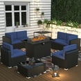 thumbnail image 5 of 9 Piece Patio Furniture Set with 44" Propane Gas Fire Pit Table, Outdoor Sectional Conversation Set Wicker Rattan Sofa Set with Storage Side Table & Coffee Table, 5 of 7