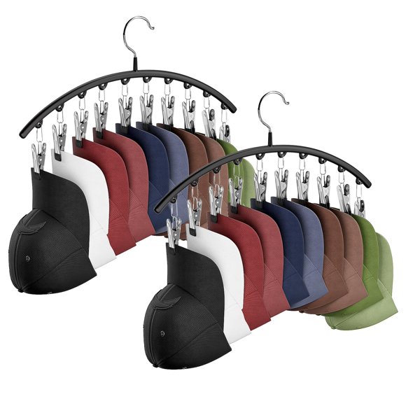 Cuipingoo Perchas para sombreros para armario Paquete de 2 soportes organizadores de sombreros de metal para perchas y armarios de habitación Estantes para sombreros para gorras de béisbol con 10 clip