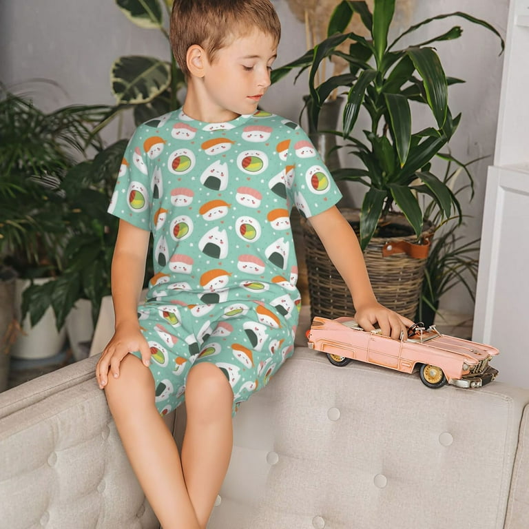 Jgfou Kawaii Sushi Print Short Set Pajamas for Boys Girls Cotton Sleepwear Summer Pajama Set Pjs