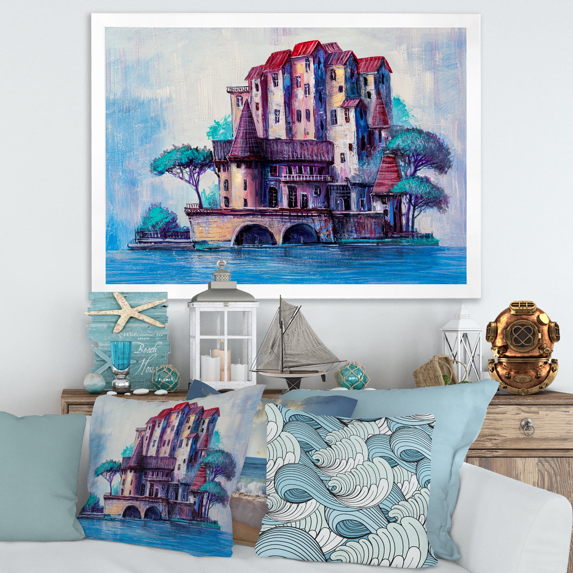 Designart 'Ancient City Skypscrapers By The Bridge' Traditional Framed Art Print