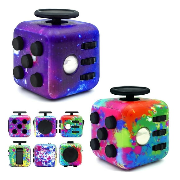 Fidget Toy Cube, 6 Sided Stress Relief & Focus Toy for Adults, 2 Pack Cube Fidget Hand-Held for Adults, Audible/Silent Cube Toys Fidget
