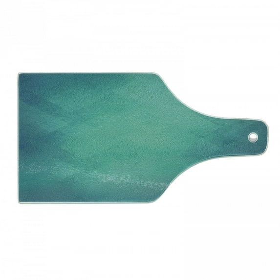 Teal Cutting Board, Retro Inspired Grunge Style Abstract Pattern Vintage Design Calming Color Scheme, Tempered Glass Cutting and Serving Board, Wine Bottle Shape, Turquoise Blue, by Ambesonne