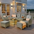 thumbnail image 5 of Ovios 6 Pieces Outdoor Furniture Set High Back All-Weather Wicker Patio Conversation Set with Ottomans & Solar Light Coffee Table, Dark Gray, 5 of 11