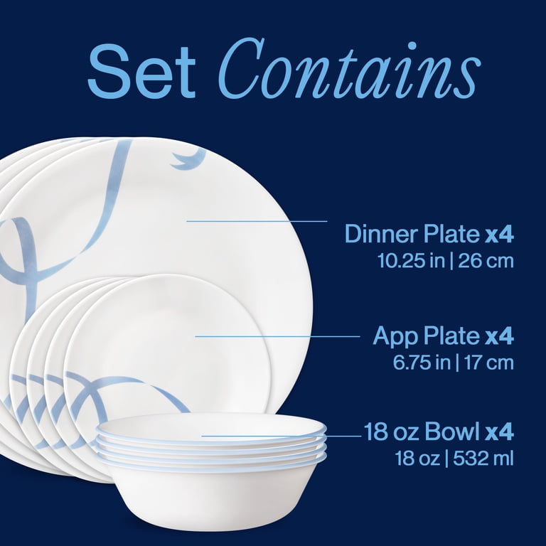 Corelle Blue Ribbons 12-Piece Glass Dinnerware Set (Service for 4