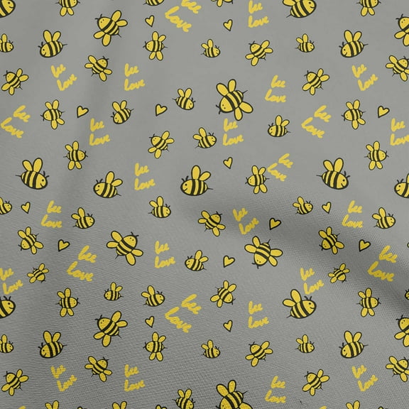 oneOone Polyester Spandex Gray Fabric Honey Bees Dress Material Fabric Print Fabric By The Yard 56 Inch Wide