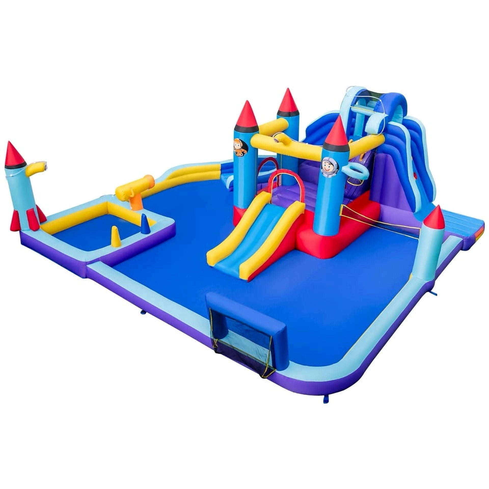 Auranook Rocket Theme Inflatable Water Slide Park w/ 950W Blower 2 Slides Splash Pool