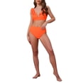 thumbnail image 2 of Bikini de dos piezas para mujer INSPIRE CHIC, volantes, escote en V, tirantes anchos, estampado de leopardo, lazo ajustable en la espalda, tamaño X-Small, color naranja, 2 of 5