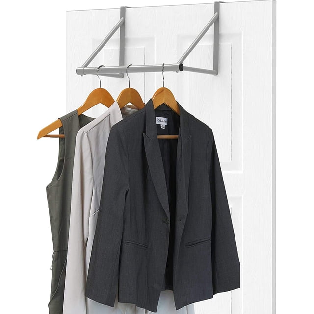 Barra para colgar ropa sobre la puerta, artículos sencillos para el hogar, plateada
