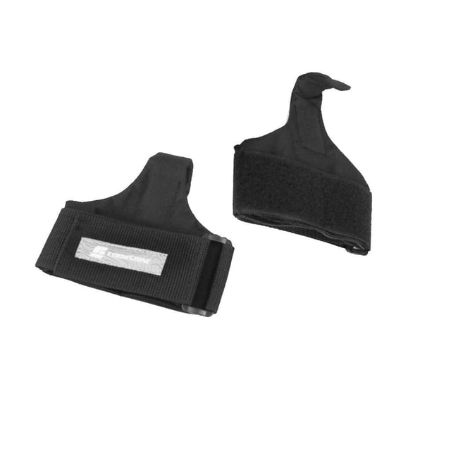 1 par de ganchos GYM negros para levantamiento de pesas con soporte de muñeca ajustable