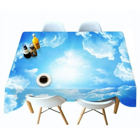 

Simple and Fresh Blue Sky and White Clouds Scenery Rectangular Butterfly Edge Dining Table Coffee Table Printed Tablecloth