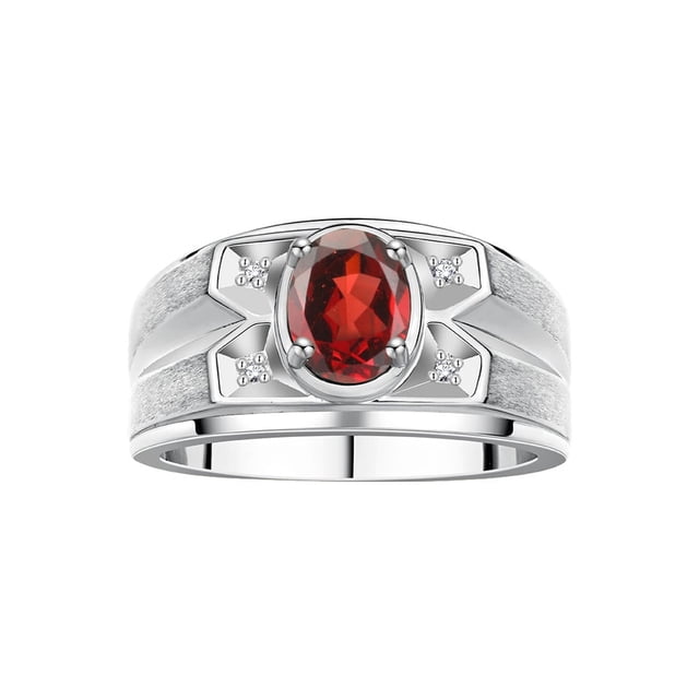 RYLOS Men's Rings 14K White Gold Rings Classic Designer Style 8X6MM Oval Gemstone & Diamond Ring Garnet January Birthstone Rings For Men Size 12