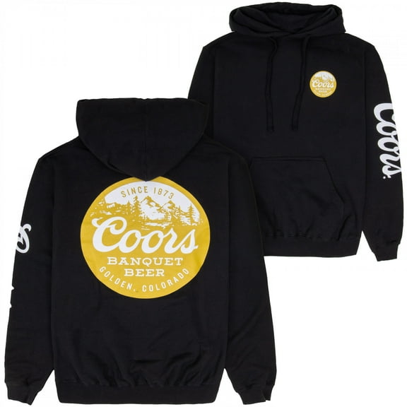 Coors Banquet Beer Sepia Tone Mountains Front and Back Print Hoodie-Small