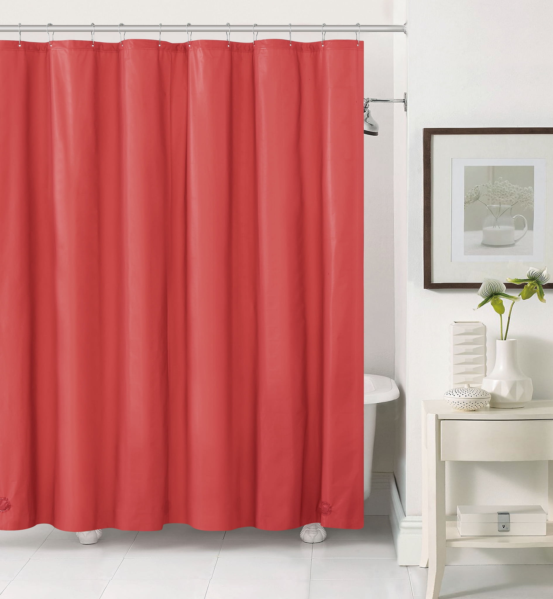 Royal Bath 2 In 1 Fabric Front Shower Curtain With Peva Non Toxic Liner Backing Red 72 X