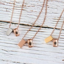 Anavia See You Cremation Necklace for Ashes, Mini See Through Urn Necklace, Mini Cube Cremation Pendant, Cremation Jewelry, Memorial Jewelry, Mini Urn-[Silver & Rose Gold]