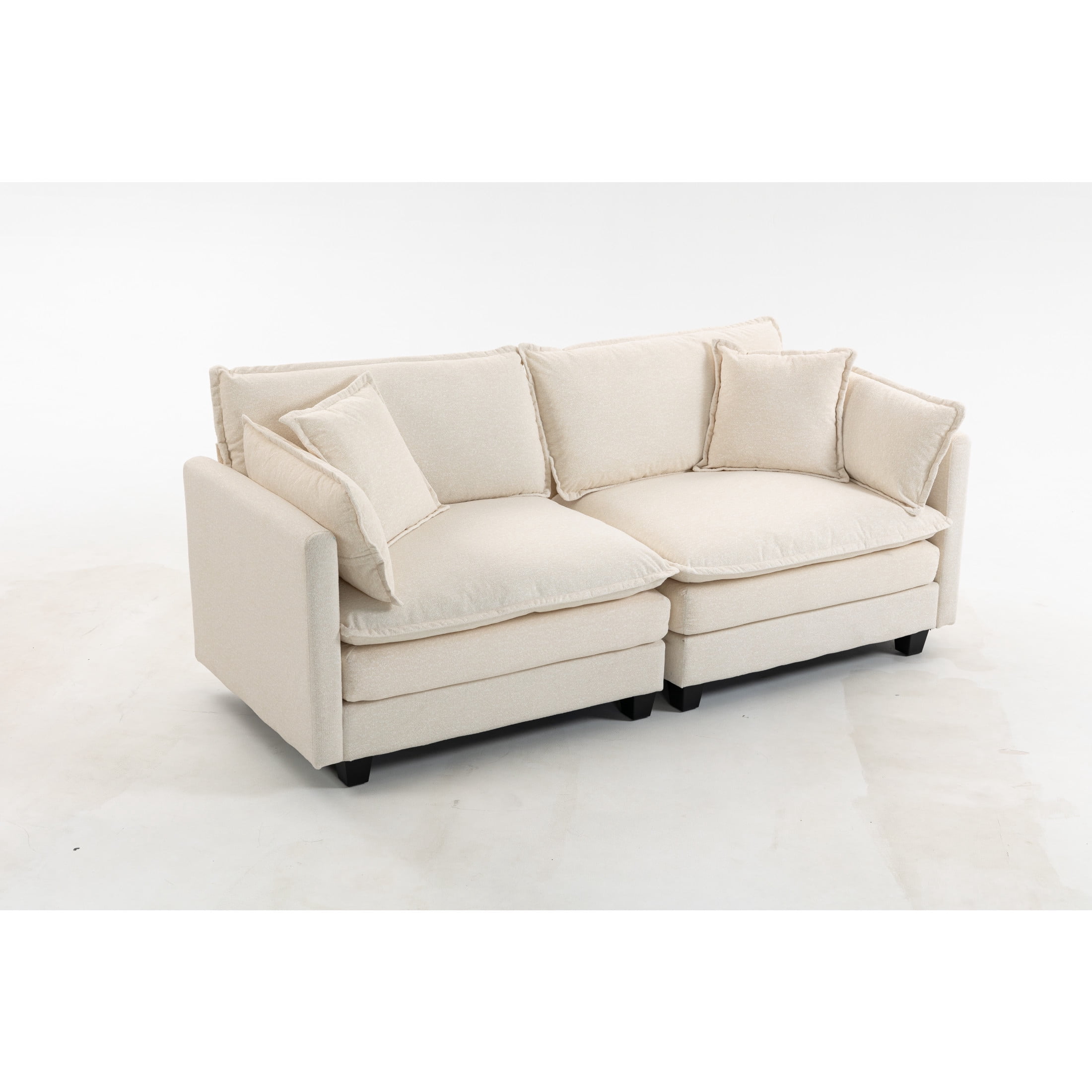 GDF Studio Udolf 77.95" Modern 2-Seat Modular Sectional Sofa with Waist Pillows, Chaise Lounge for Living Room, Beige