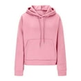 thumbnail image 4 of HAiming Womens Cropped Hoodies Casual Long Sleeve Drawstring Hooded Sweatshirt Loose Soft Solid Color Tops, 4 of 9