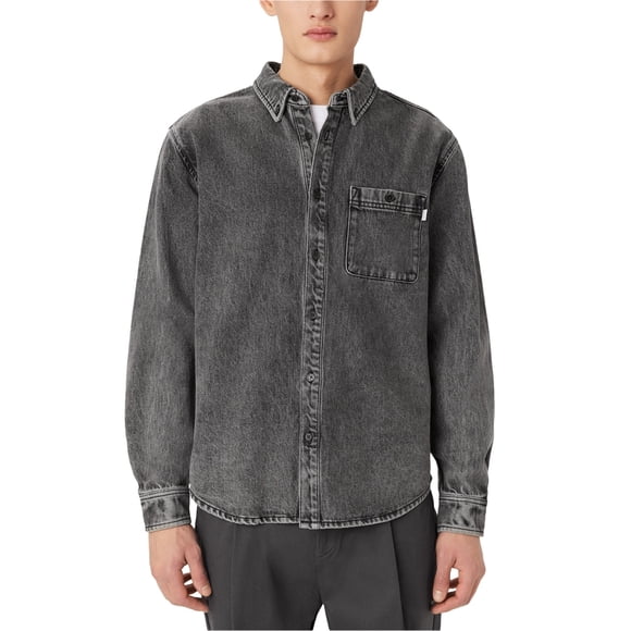 Frank & Oak Mens Denim Shirt Jacket, Grey, Medium