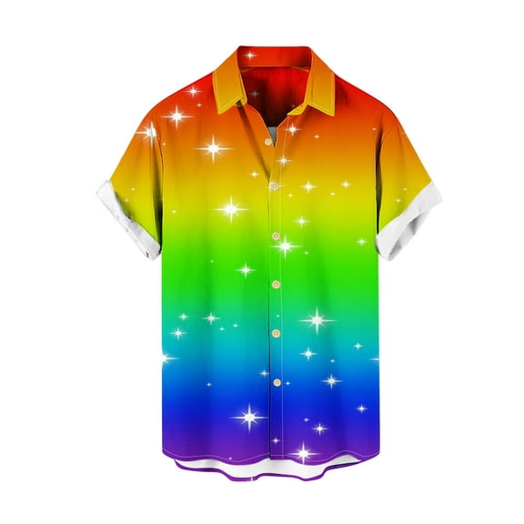 UVEASISHA Mens Hawaiian Shirt Novelty,Men's Colorful Shirts Gay Pride Rainbow Short Sleeve Summer Button Down Beach Shirt Gift 2025 Clearance Sale,Multicolor L