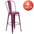 thumbnail image 3 of BizChair Commercial Grade 4 Pack 30" High Purple Metal Indoor-Outdoor Barstool with Back, 3 of 9