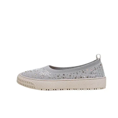 

Women‘s Flats Knit Rhinestone Low Top Slip-on Breathable Sequins Solid Thick Sole Shoes
