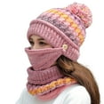 thumbnail image 2 of D-GROEE 3Pcs Womens Girls Multicolor Knit Beanie Scarf Mask Set Soft Warm Woolen Yarn Lined Winter Ski Hat with Pompom, 2 of 7