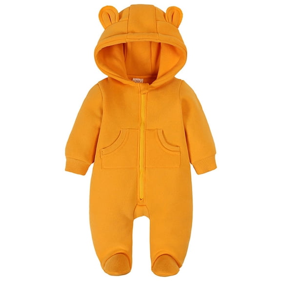 Staki Newborn Winter Snowsuit Baby Girl Bear Ear Fleece Hooded Romper Infant Footie Jumpsuit Outwear Coats 0-24M(Orange,18-24 Months)