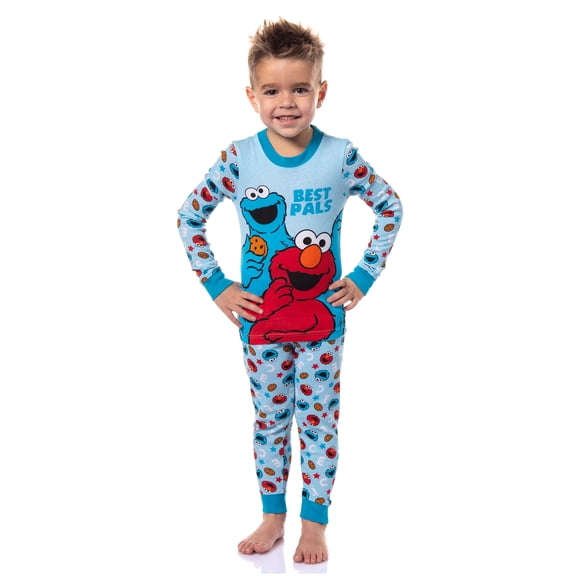 Sesame Street Toddler Boys' Cookie Monster Elmo Best Pals 2 Piece Long Sleeve Pajama Set