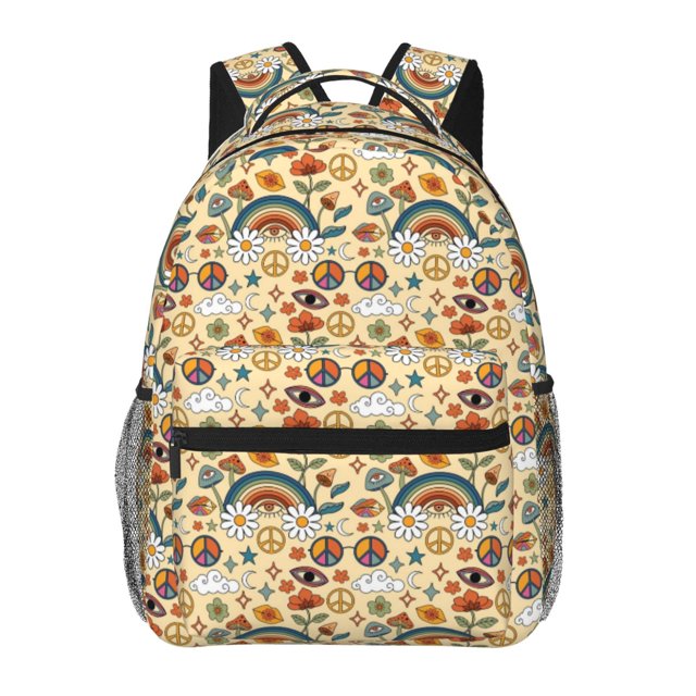Easygdp Mushrooms And Rainbows Peace Mochila Ergonómica Versátil para Laptop - Múltiples Bolsillos, Correas Ajustables, Unisex para Escuela, Viajes y Actividades al Aire Libre-One Size