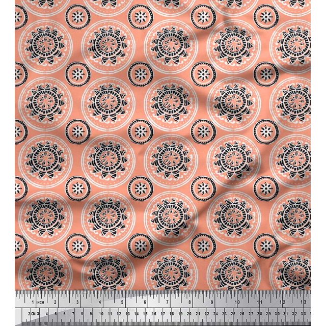 Soimoi Georgette Viscose Fabric Floral Block Printed Fabric 1 Yard 42 Inch Wide