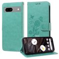 thumbnail image 2 of Designed for Google Pixel 7A Case Wallet,Women Flip Folio Cover with Butterfly & Flower Embossed PU Leather Stand Credit Card Holders Slots Wrist Strap Shockproof Phone Case,Green, 2 of 11
