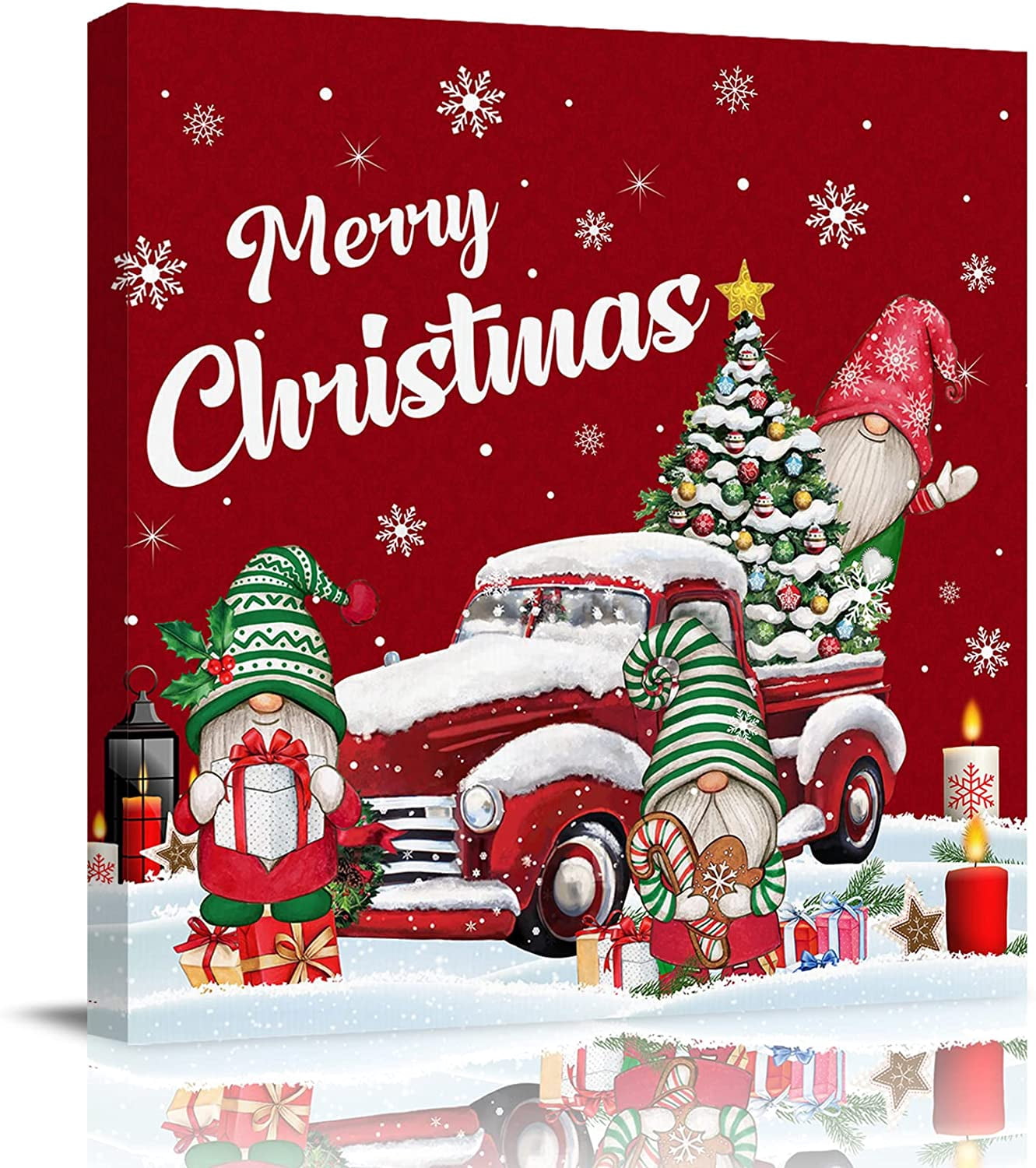 Christmas Wall Art Red Truck Canvas Funny Leaping Prints,Framed Merry