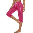 thumbnail image 4 of Kovlvoll Plus Size Pants for Womens Summer High Waisted Drawstring Solid Color Casual Athletic Workout Yoga Capris Pant, 4 of 6