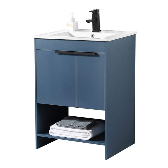 Fine Fixtures Phoenix 24 in. W x 18.5 in. D x 33.5 in. H Bathroom Vanity in Navy Blue with White Ceramic Sink (Full Assembly Required)