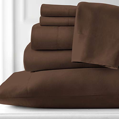 Premium Collection, 4-Piece, Deep Pocket Sheet Set, Easy Care, Shrinkage Free Sheet Set with 1 Flat Sheet, 1 Fitted Sheet, 2 Pillowcases, Brown, Twin XL