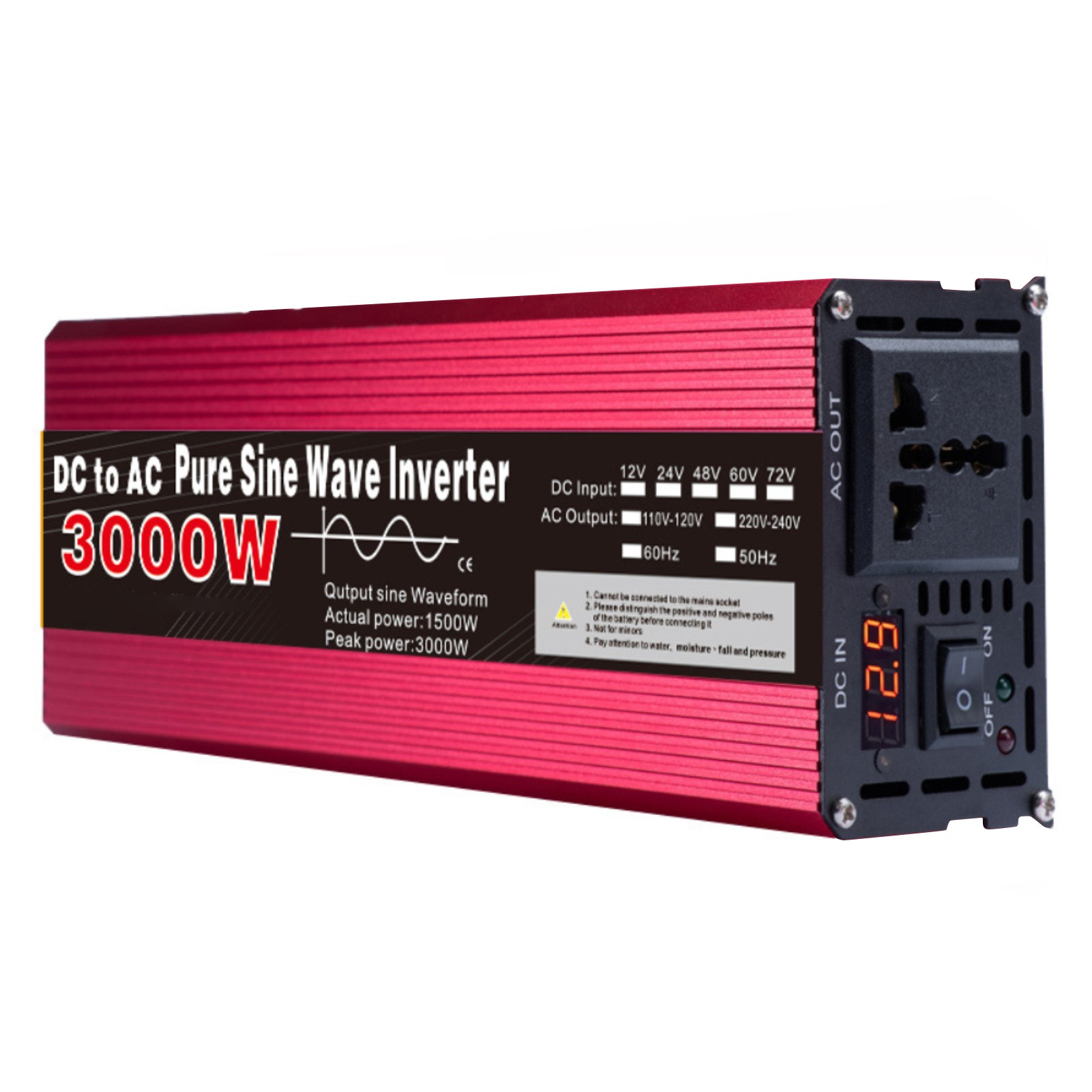 Pure Sine Wave Photovoltaic Inverter 12V3000W Single Digital Display 220V 50Hz