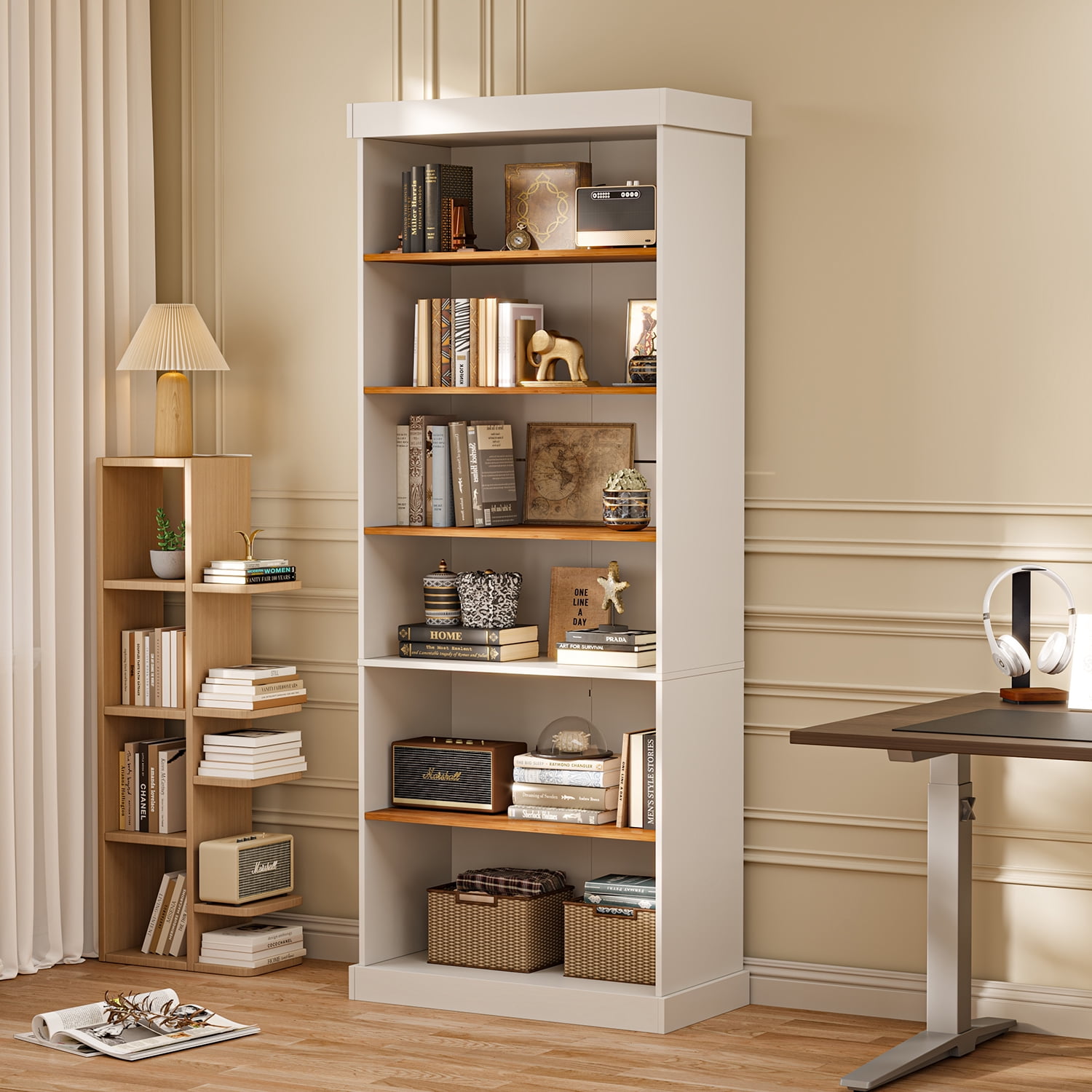 ivaniti Kitchen Pantry 6-Layer Storage Cupboard with Adjustable Shelves,71”Wooden Cabinet for Dining Room,White
