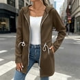 thumbnail image 2 of Womens Zip up Long Hoodie - Lightweight Soft Fleece Front Zipper Hooded Jackets with Side Pockets Tie Waist Loose Casual Long Sleeve Winter Coats Brown XXL, 2 of 7