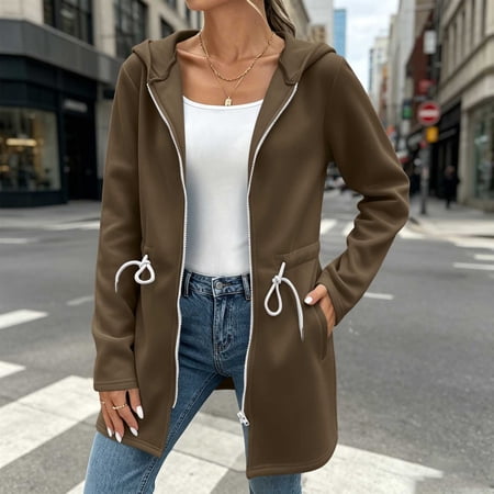 SSZMDLB Women Long Sleeve Zip Up Hoodie Sweater Jacket Casual Cozy Fall Winter Tunic Top Dressy Knit Blazer Solid Outerwear Brown 2XL