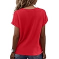 thumbnail image 4 of Women's V Neck Short Sleeve Cotton T-Shirt, Casual Solid Color Loose Fit Basic Tee, Summer Lightweight Breathable Top Red 2XL, 4 of 4