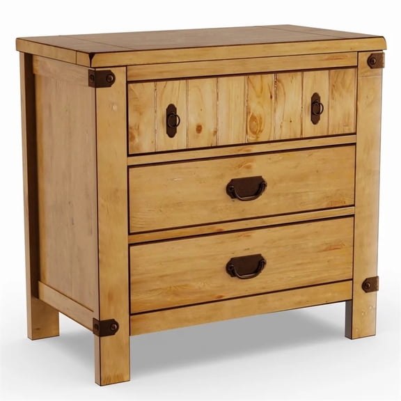 Bongard Wood 3-Drawer Nightstand with USB Port, Weathered Elm