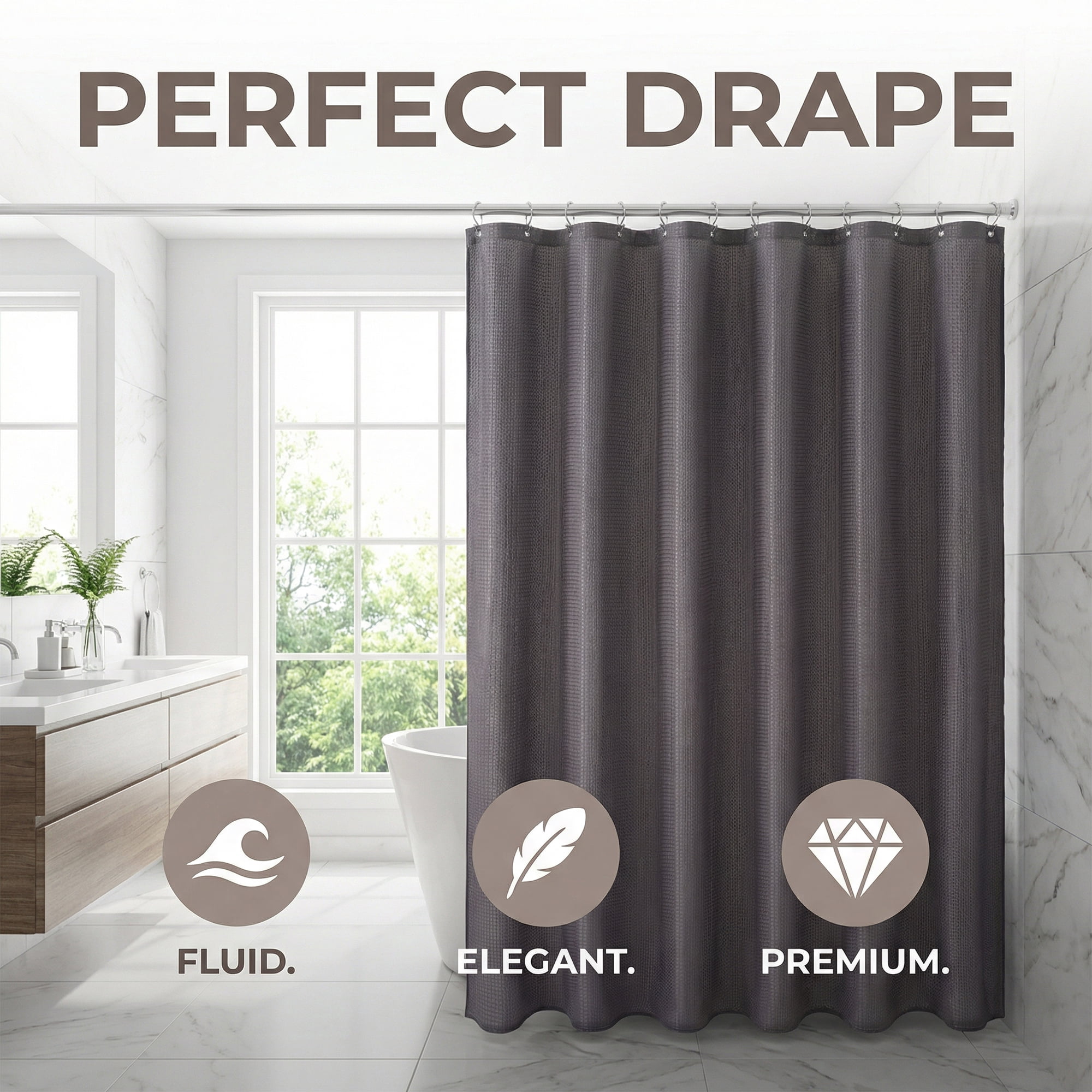 Unique Bargains Waffle Weave Shower Curtain with Excellent Drape Grey 71"W x 71"L