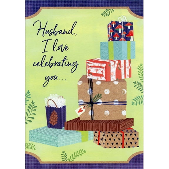Designer Greetings You Deserve the Best: Stack of Presents Die Cut Top Fold Birthday Card for Husband