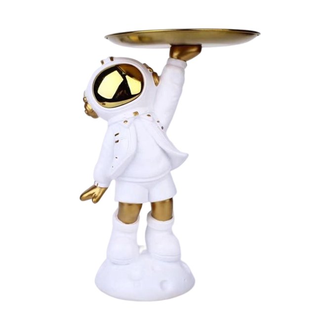 Adorno De Almacenamiento De Astronauta Estatua de astronauta de resina Ornamento Bandeja de almacenamiento de llaves de entrada Decoración para el hogar (Blanco A) Likrtyny Libre de BPA
