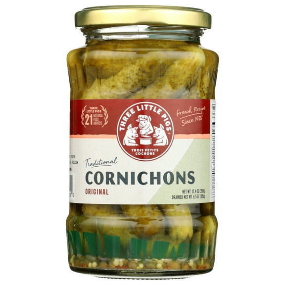 Les Trois Petits Cochons Three Little Pigs Cornichons Baby Sour Gherkins - Case Of 12 - 12.35 Oz